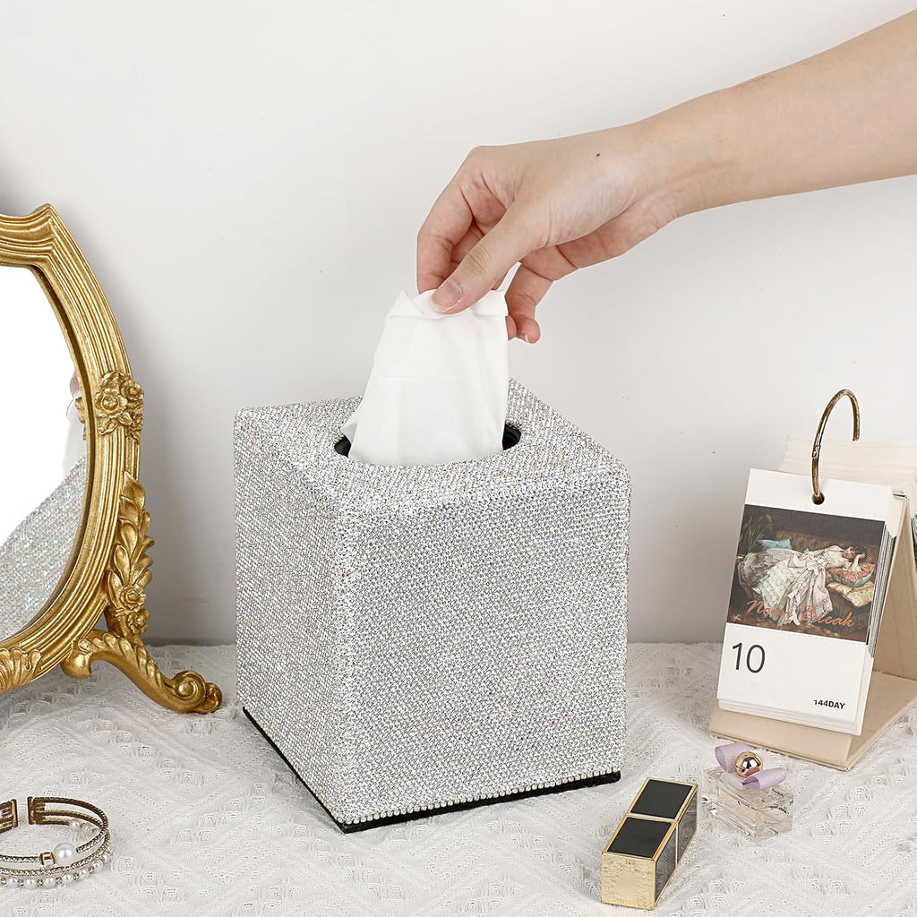 Sumnacon Tissue Box Cover Bling Square Tissue Box Holder，Magnetic Bottom