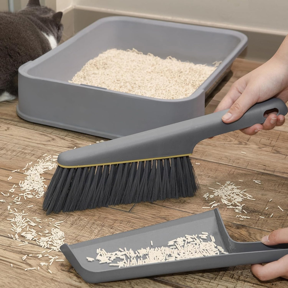 Lumkew Small Broom and Dustpan Set, Hand Mini Dust-Pan and Brush,1 Pcs Gray