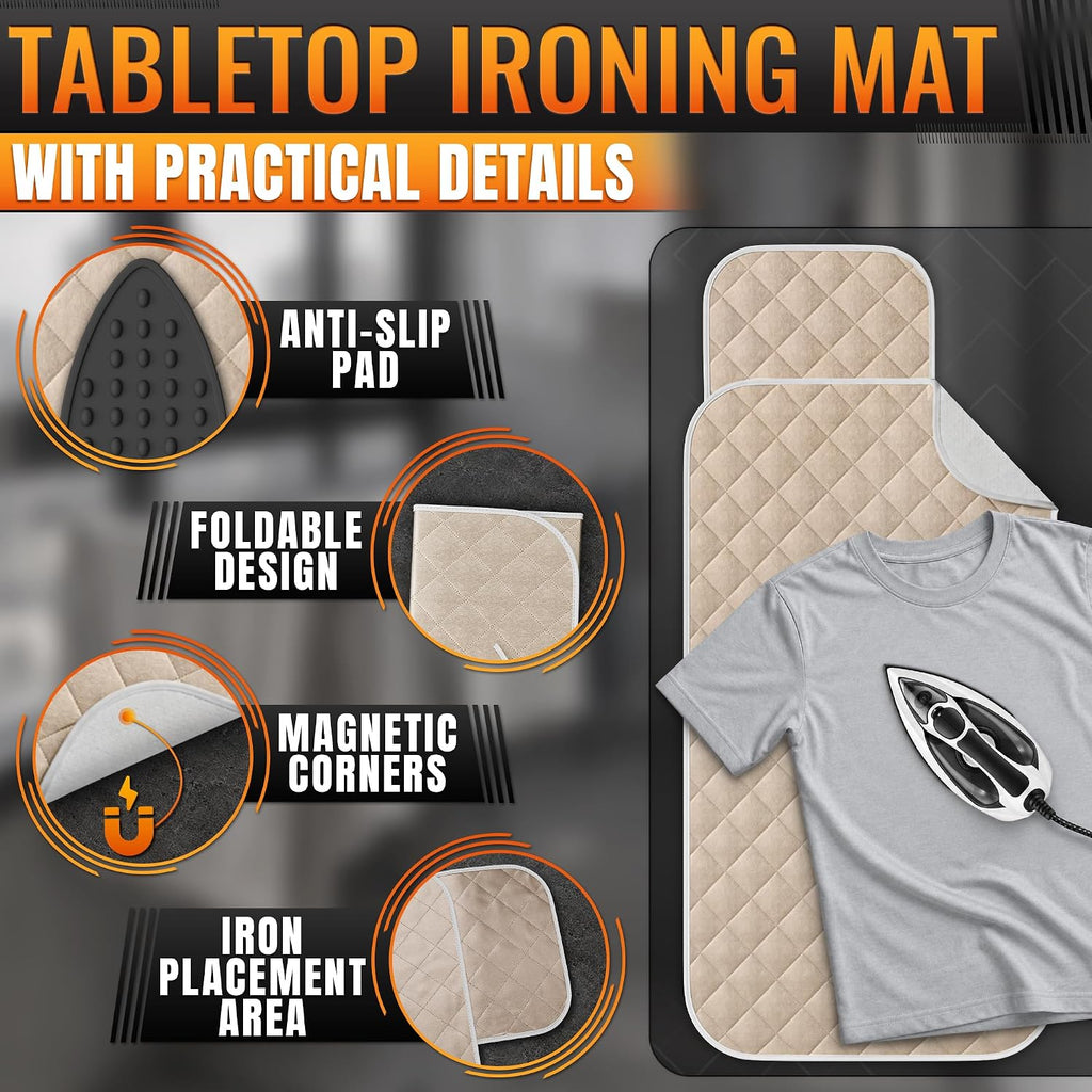 3-in-1 Ironing Mat for Table Top, 39.6" x 17.9", Magnetic Edges