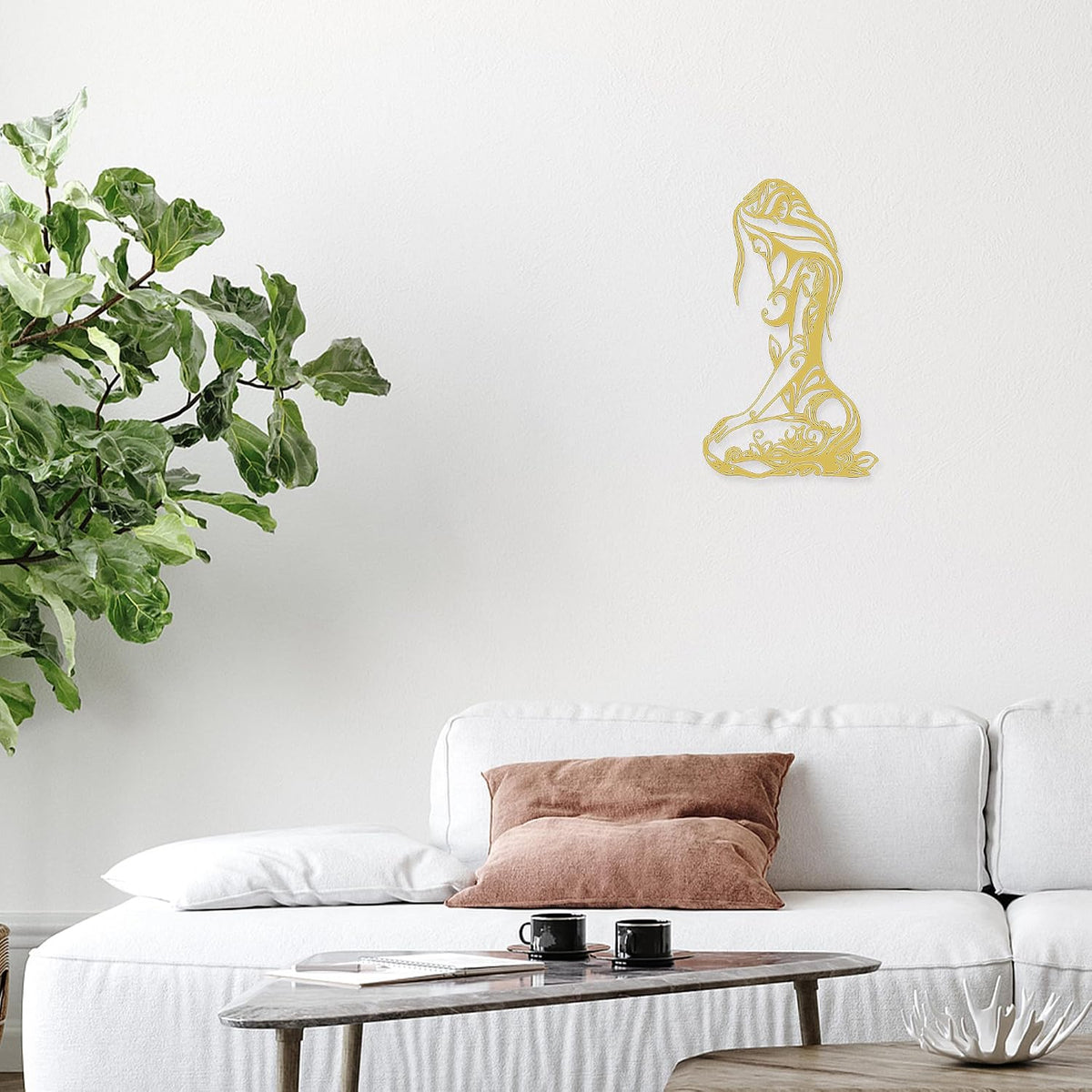 Xedatric Abstract Metal Wall Art Minimalist Line Sculpture for Home.Gold.