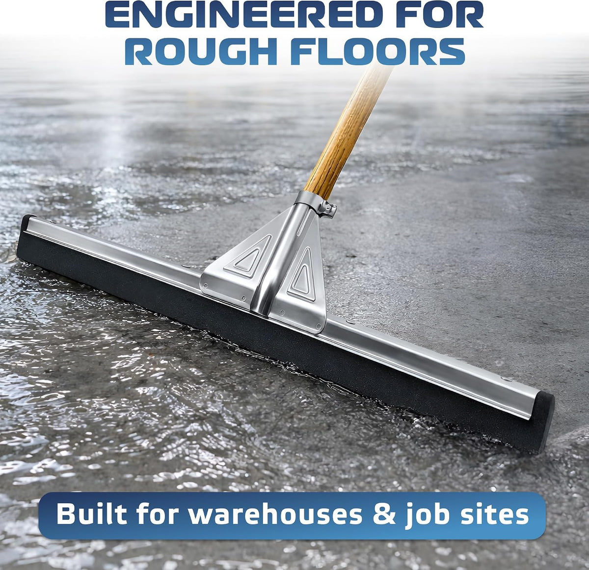 DSV Standard Heavy-Duty Floor Squeegee 22’’, Double Foam Rubber Blade Garage Squeegee, Taper Pole Connection - Handle Sold Separately for Tiles, Concrete and Asphalt
