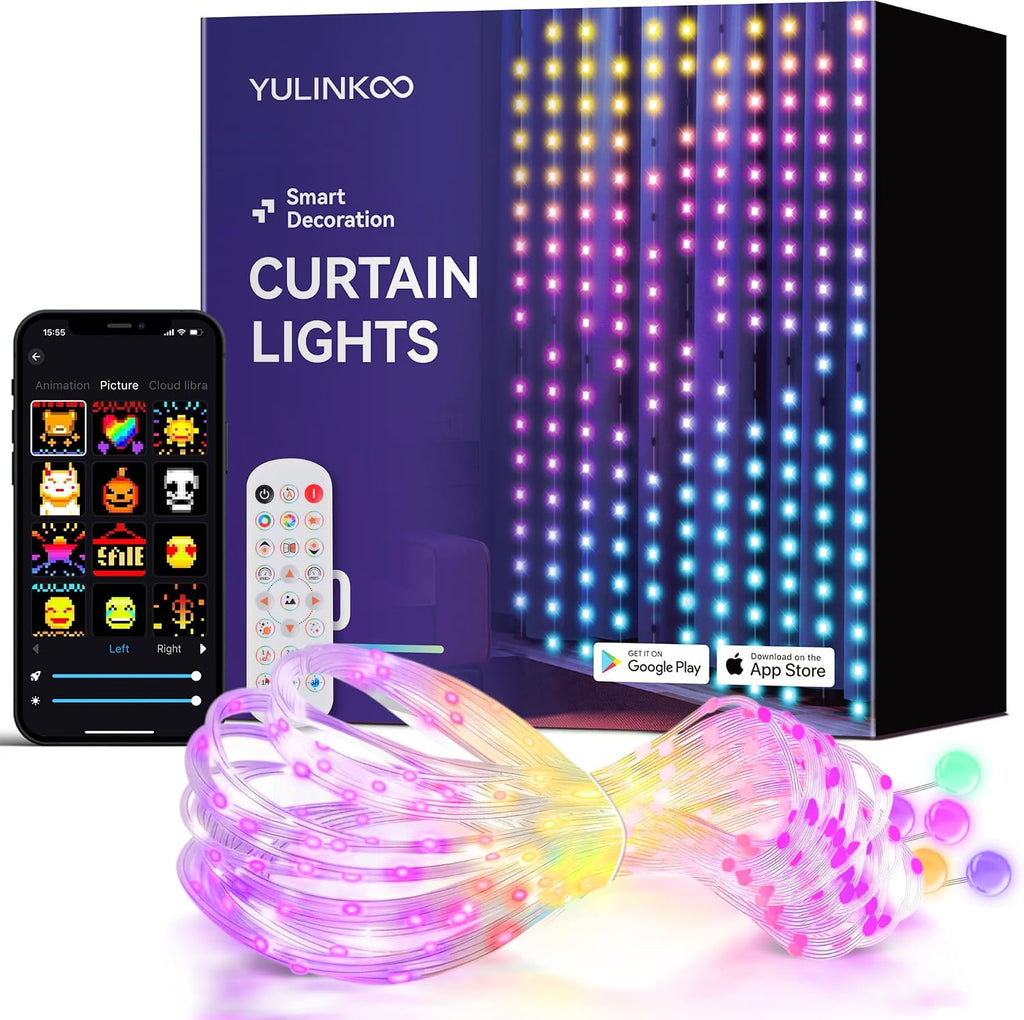Smart LED Curtain Lights, 400 LEDs RGB+IC Color Changing Wall Lights, 6.6x6.6ft Indoor Dynamic DIY Pattern LED String Lights, APP Remote Control, For Bedroom, Living Room, Window Decor, Party, Wedding