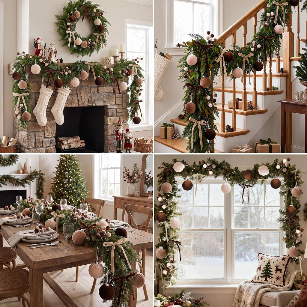 Ouddy Decor 33 Pcs Velvet Neutral Christmas Ornaments Set, Brown & Beige