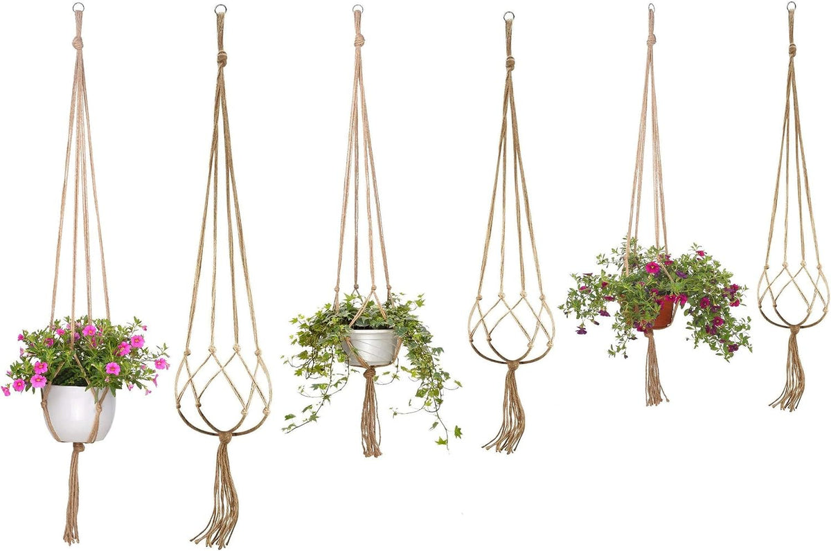 6 Pcs Macrame Plant Hanger Basket Liners with Country Style Natural Jute, Elegant for Home Garden, Patio and Office, Indoor & Outdoor Decoration(48", 41", 35")