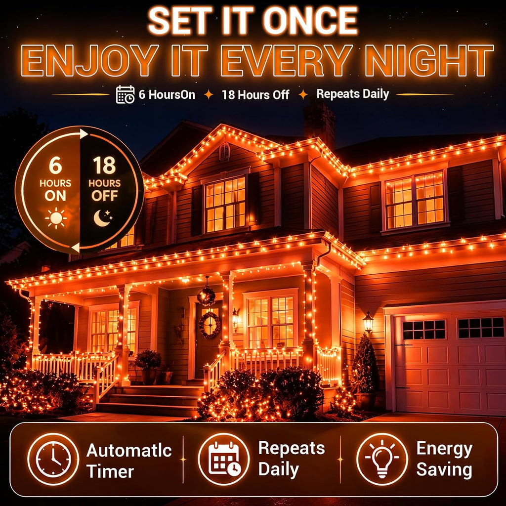 Orange String Lights, 32FT 100 LED Plug in Halloween Lights Outdoor Indoor,
