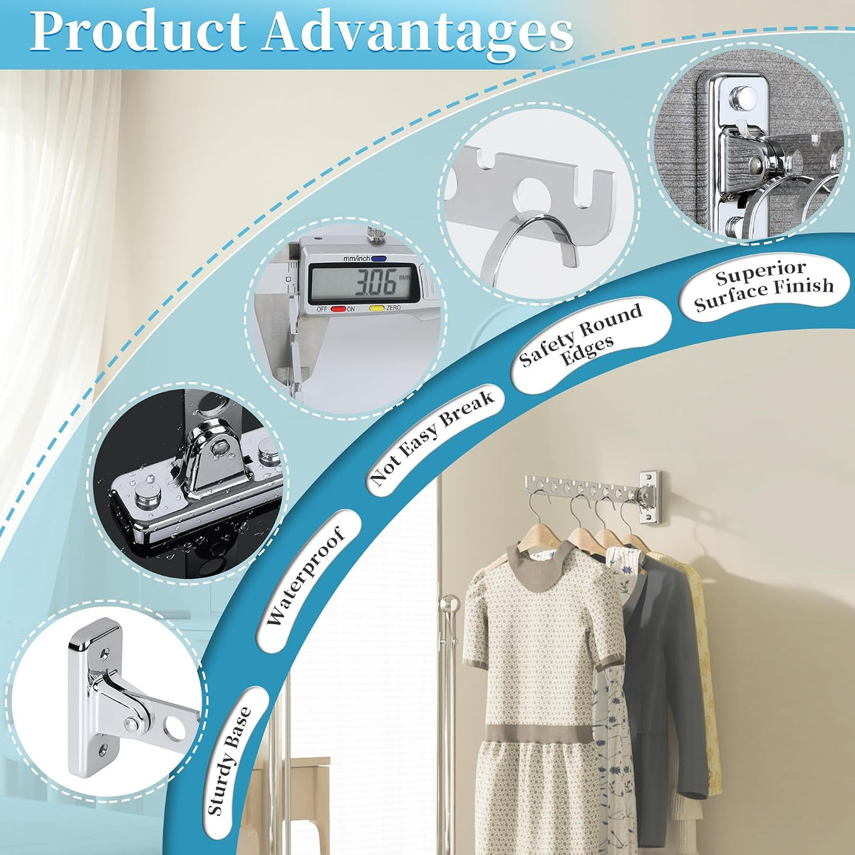 Alise Clothes Drying Racks Wall Mounted Coat Hangers,Polished Chrome,2 Pcs