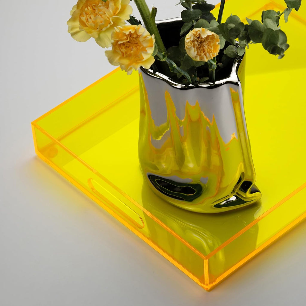 ATZYmolin 16"x12" Large Acrylic Serving Tray, Vanity Platter, Neon Yellow