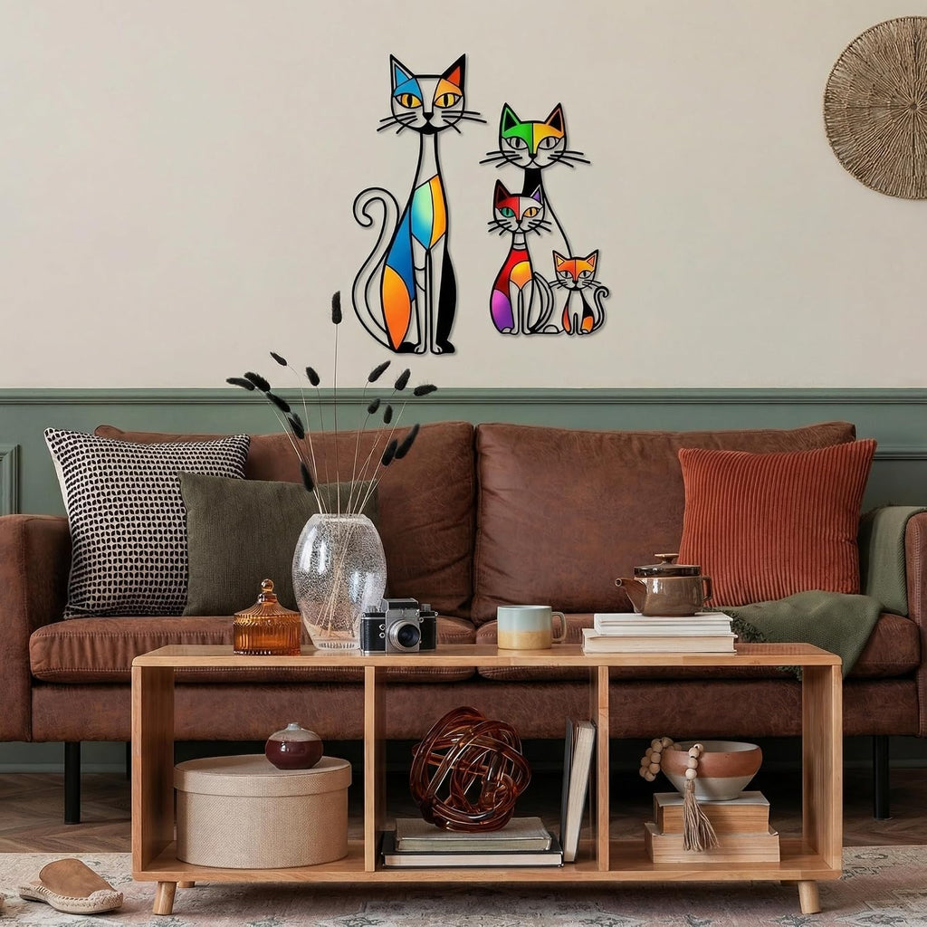 Sanwarm Wall Decor, 2 Pieces, Black Metal, for Home Cat Abstract