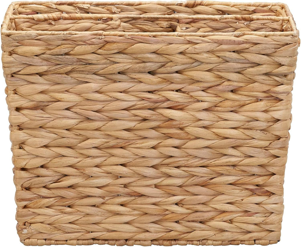 Household Essentials Side‑by‑Side Magazine Rack Decorative Storage Organizer with Handwoven Water Hyacinth and Metal Frame, Natural