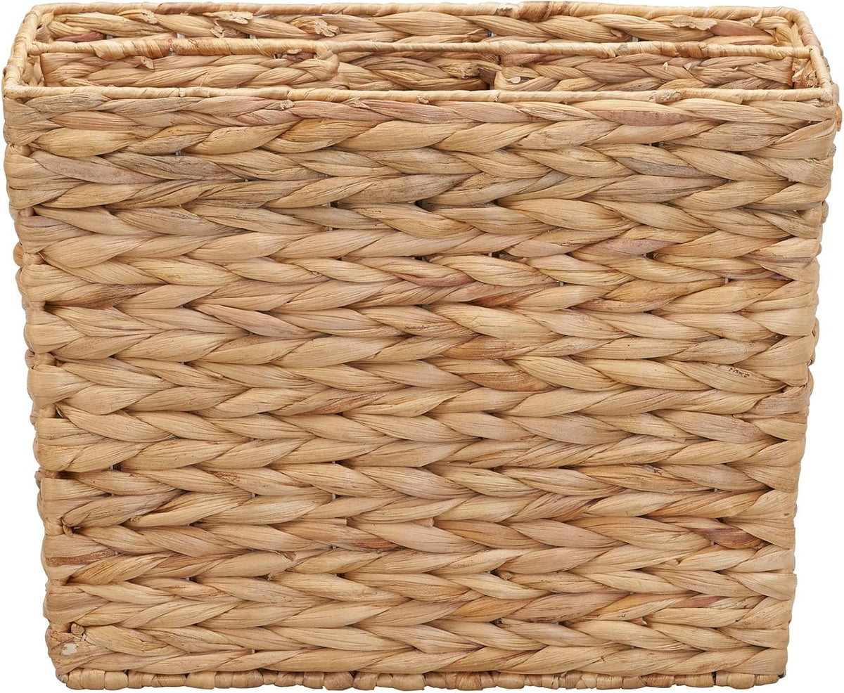 Household Essentials Side‑by‑Side Magazine Rack Decorative Storage Organizer with Handwoven Water Hyacinth and Metal Frame, Natural