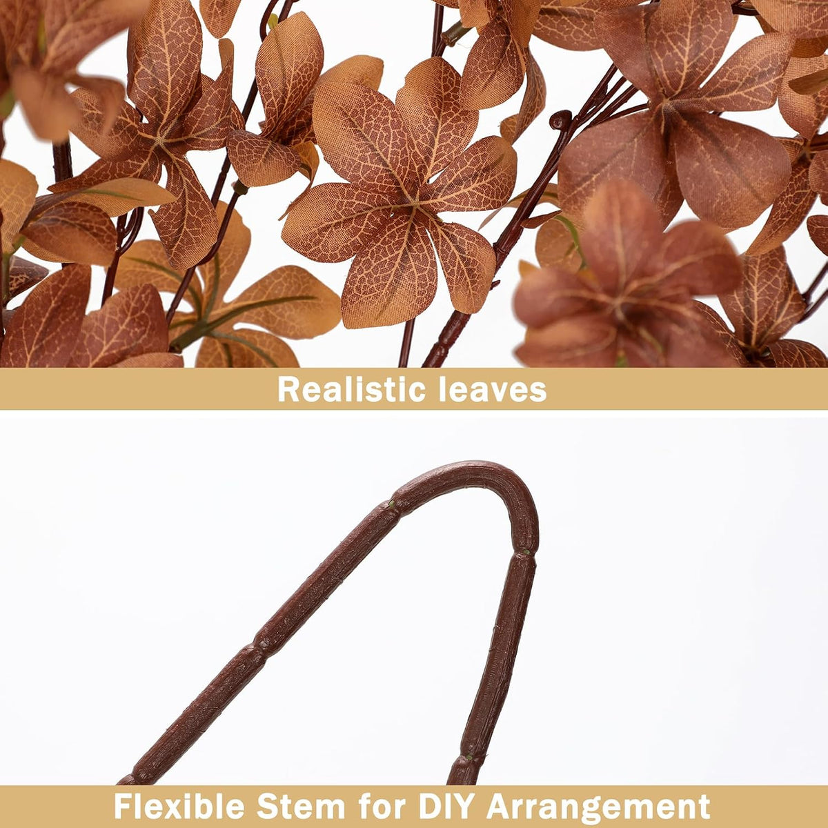 33.5" Long Artificial Fall Leaves Stems for Table Centerpieces, 5 Pcs Faux Fall Stems and Branches for Vase Filler, Falls Greenery Stems for Farmhouse Autumn Harvest Thanksgiving Decor, Deep Brown