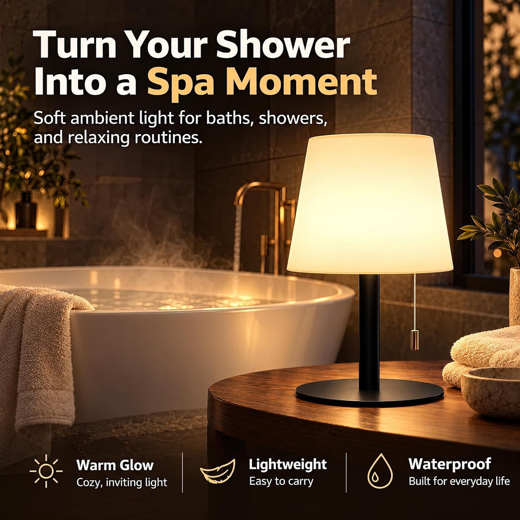 Waterproof Shower Lamp - Spa-Like Rechargeable Cordless Bathroom Lamp