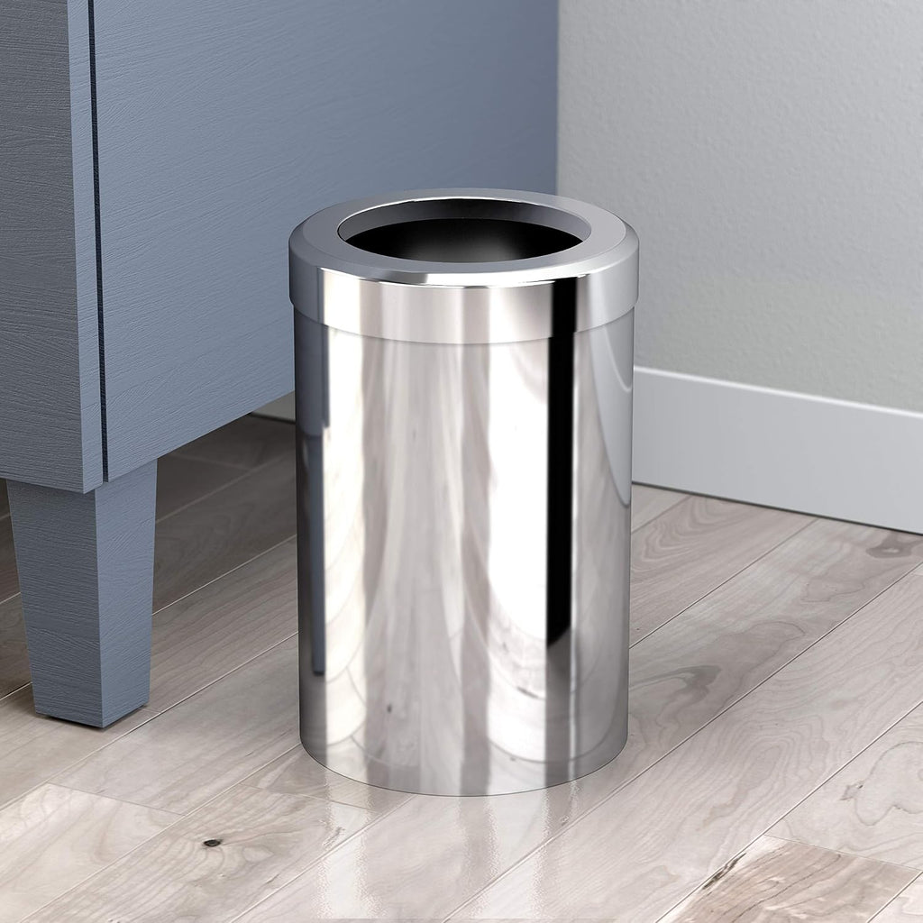 Gatco Small Bathroom Trash Can with Lid, Round 3 Gallon Stainless Steel Wastebasket, Under Sink, Chrome, for Bathroom, Bedroom, Office (1910)