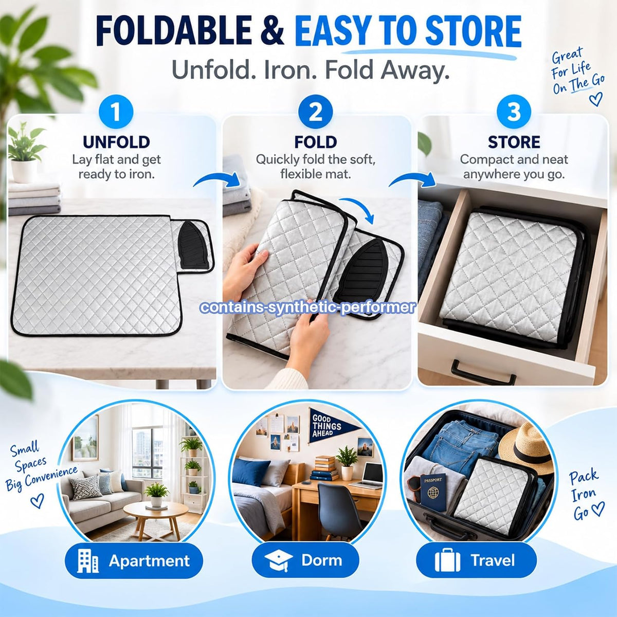 RAINFLOW Magnetic Ironing Mat - Portable Tabletop Pad for Home Travel