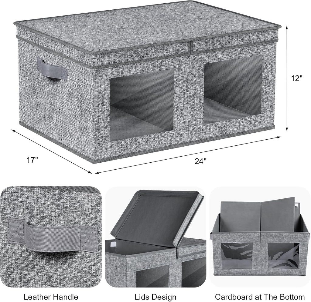 Univivi Large Fabric Storage Bins with Lids for Clothes 2 Pack, Grey