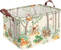 Woodland Animal Storage Basket Waterproof Canvas Toy Storage Bin Home Forest Decor Collapsible Outdoor Basket with Leather Handles Woodland Decor Blanket Baskets For Closets,Bedrooms,Gifts Baskets