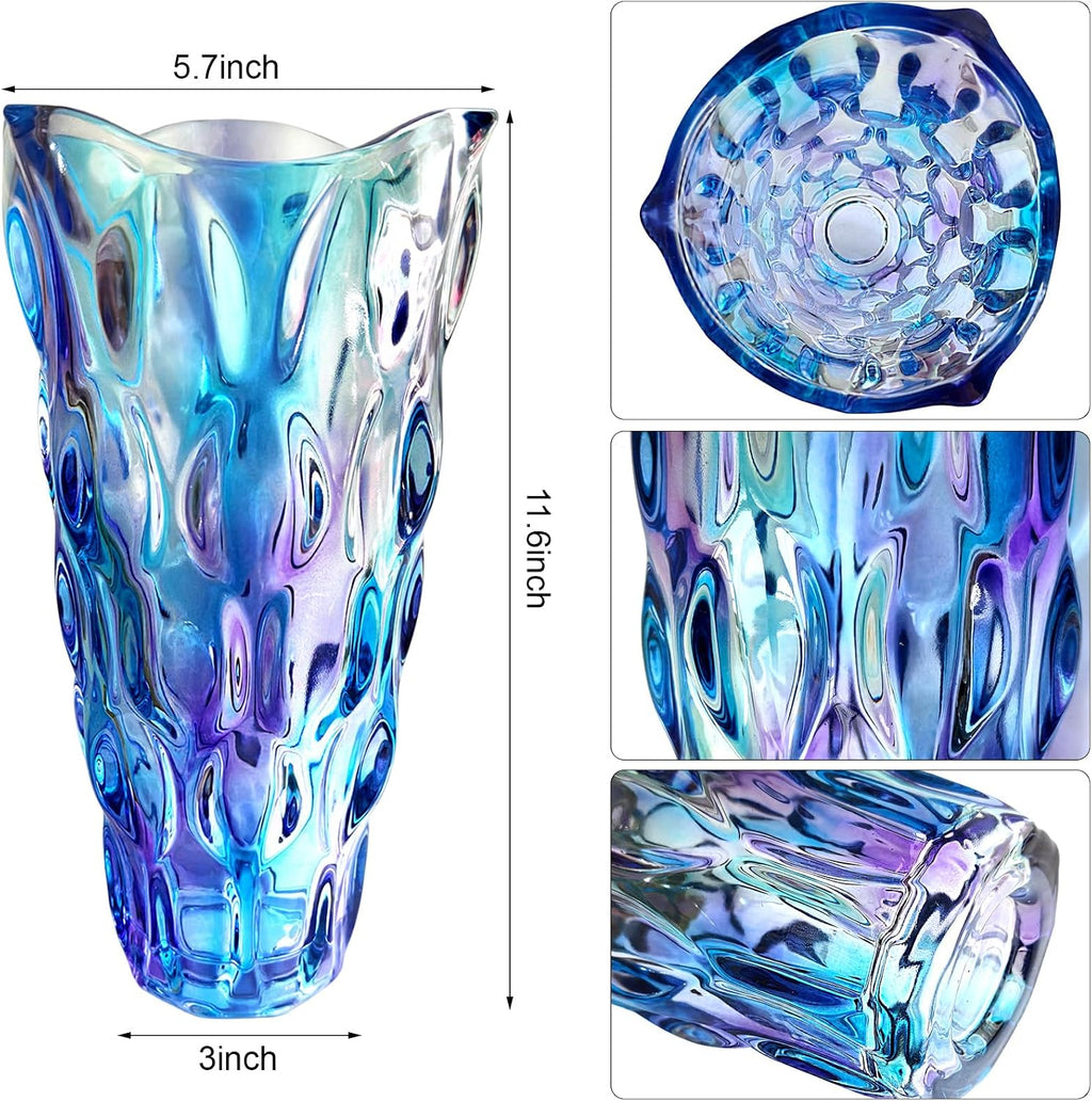 11.6" High Thickened Colorful Glass Flower Vase for Home Decor, Dining Wedding Table Office Holiday Party Centerpiece Decoration