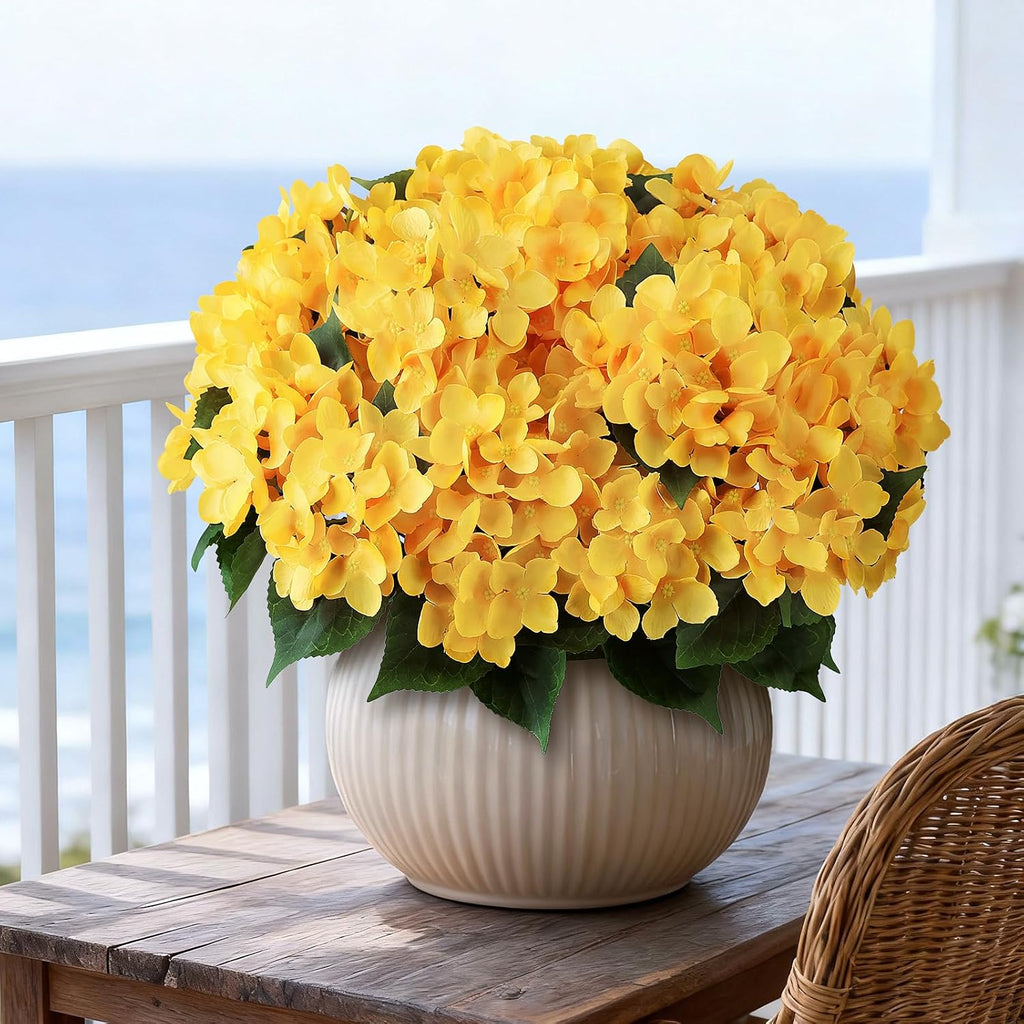 2 Sets Artificial Hydrangea Flower Topiary Ball Trees for Porch (Yellow)