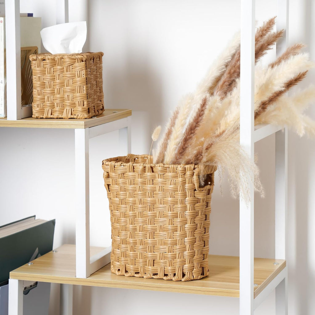 Wicker Waste Basket with Built-in Handles, Multifunctional Mini Basket for Home and Office, Compact Design and Durable Construction with Fine Artisanal Craftsmanship