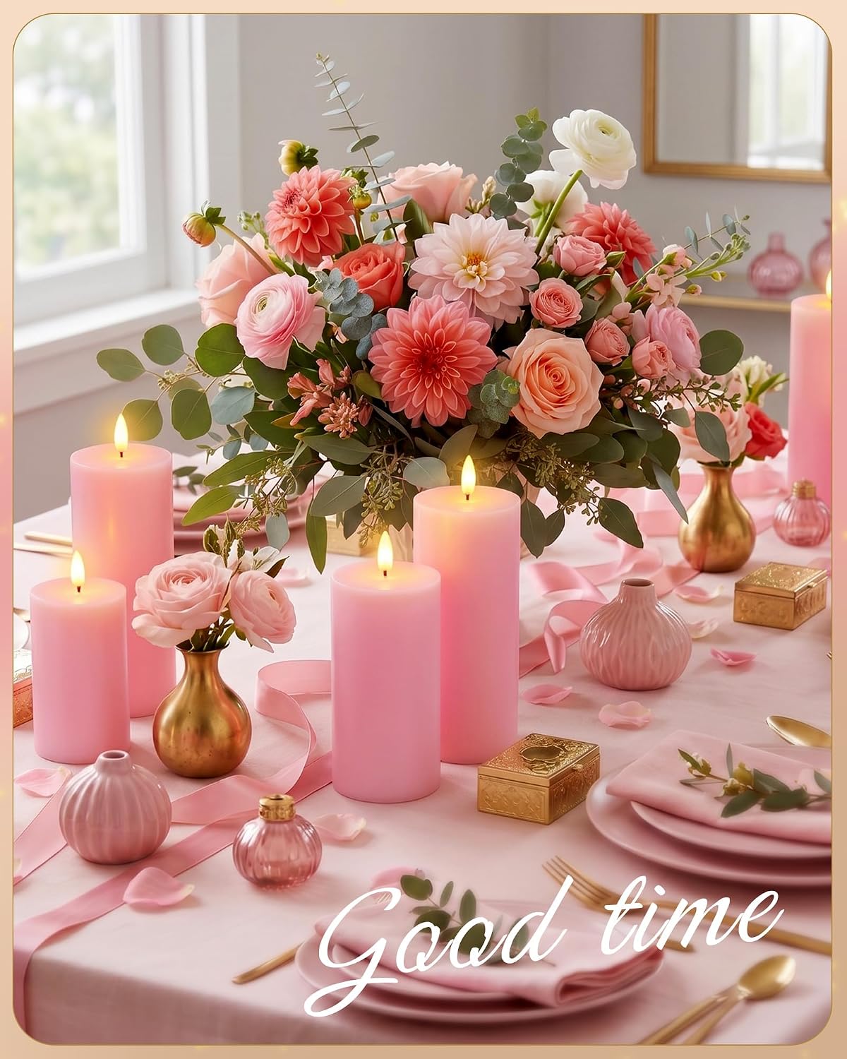 VIHOSE 6 Pack Pink Flameless Candles Set with Remote and Timer Flickering Flameless Battery Candles Flat Top LED Pillar for Wedding Outdoor Home Festival Decoration(D 3" H 6" 7" 8")