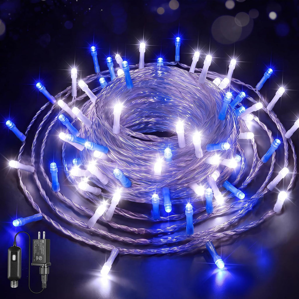 Ollny 100 LED Christmas Lights 33FT, Blue & White Connectable Fairy Lights
