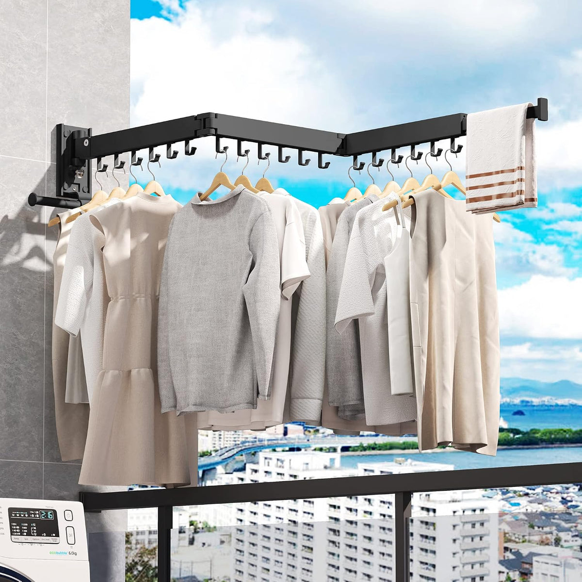 LIENAHU Clothes Drying Rack Wall Mounted(can fold Upward),Laundry Drying Rack,Laundry Room Organization,Wall Mounted Laundry Rack Folding,Retractable Clothing Rack,Collapsible Clothes Hanging Rack