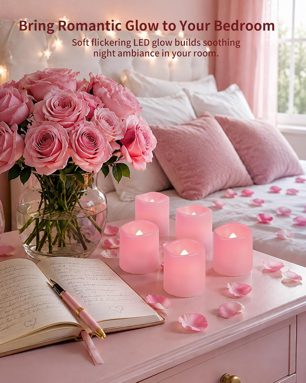 Homemory 24 Pack Pink Flameless Flickering LED Votive Tealights Candles