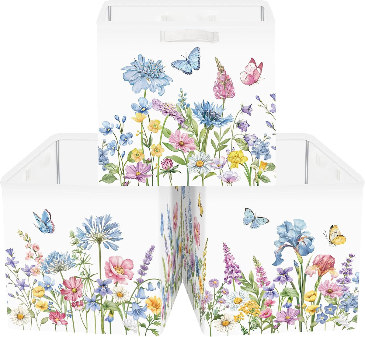 Clastyle 11.8" Flower Storage Basket Set of 3 for Kid Women Toy Clothes Bin