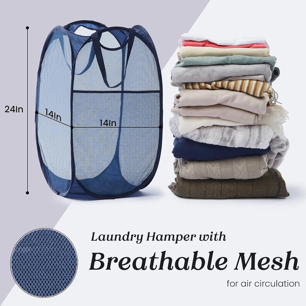 Collapsible Mesh Laundry Basket with Side Pocket & Sturdy Handles