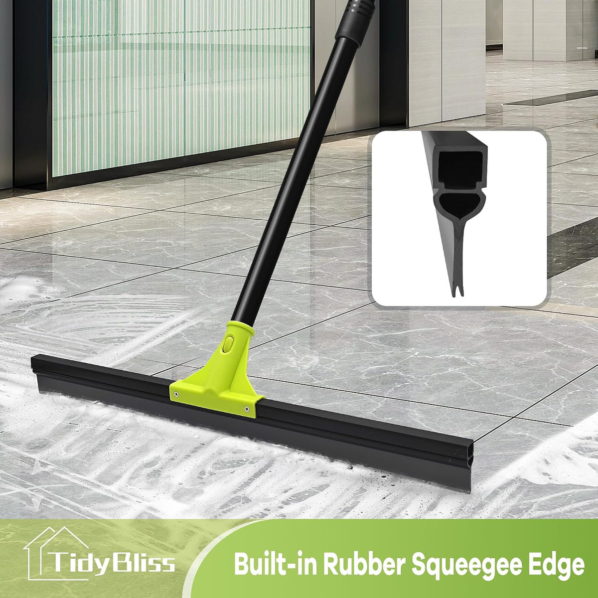 TidyBliss 24” Wide Floor Squeegee Broom Heavy Duty with 62” Long Handle