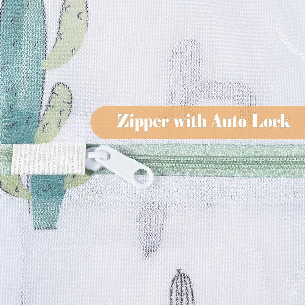 Durable Mesh Zipper Laundry Bags Machine Wash, 5-Piece Cactus Print