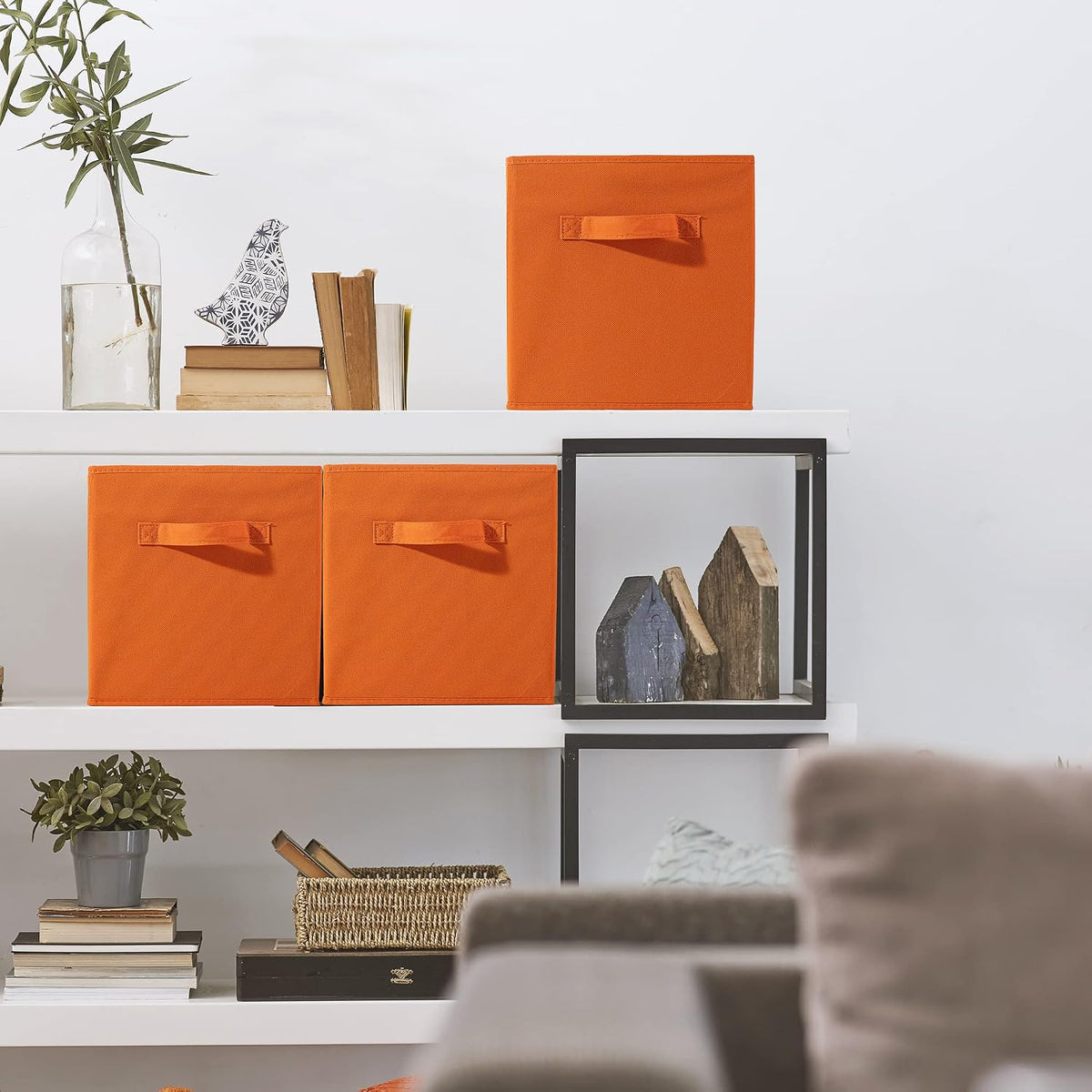 Sorbus Fabric Storage Cubes, 6-Pack Foldable Bins (11 Inch, Orange)