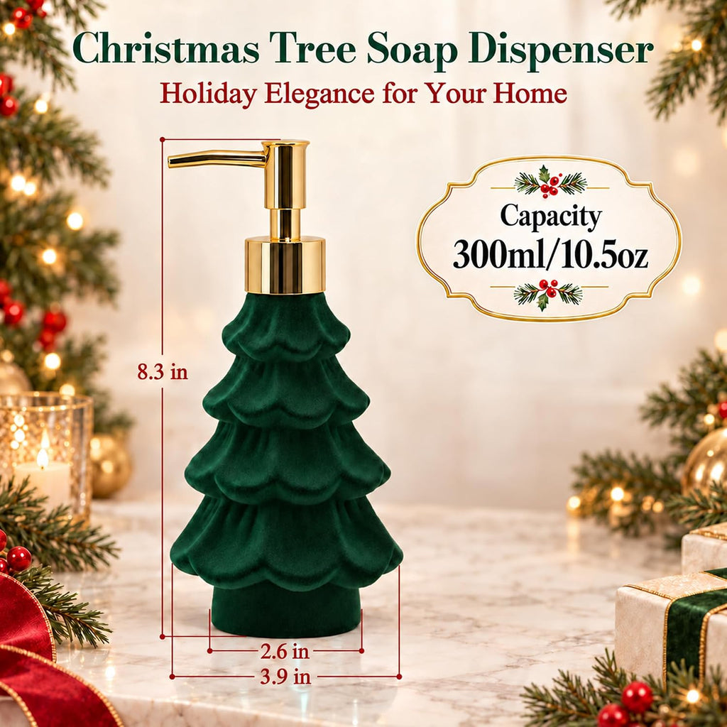Christmas Soap Dispenser,Flocked Green Christmas Tree for Bathroom Kitchen