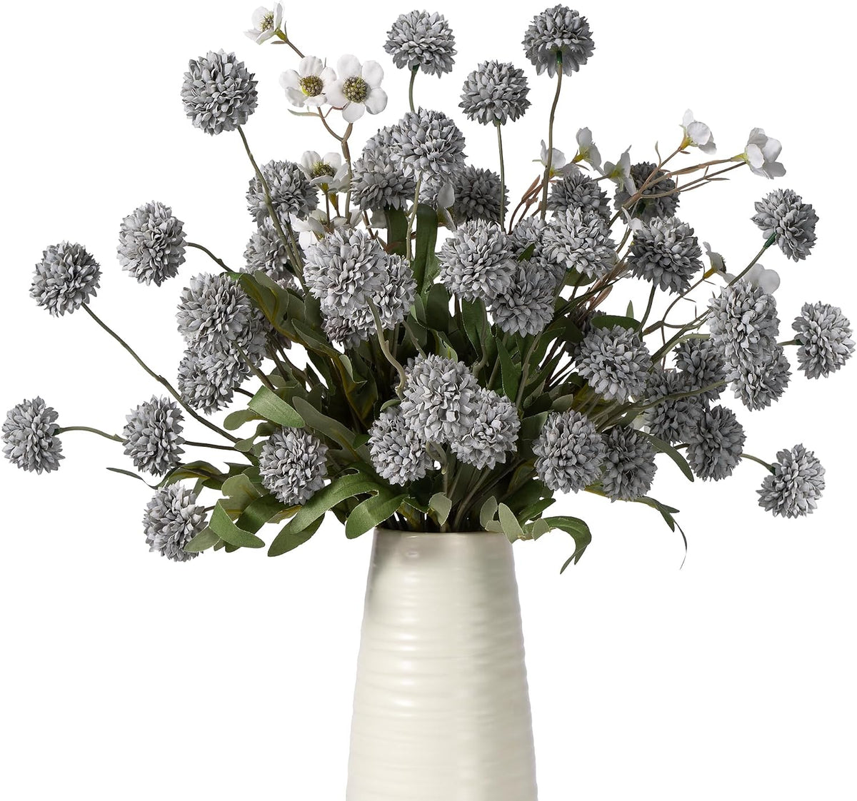 Mixed 10 Pcs Artificial Pompon Mum Set-8 Chrysanthemum & 2 White Daisy, Blue Silk Faux Flower for Vase Fall Floral Arrangements Wedding Centerpiece DIY Home Indoor Outdoor Decor (No Vase)