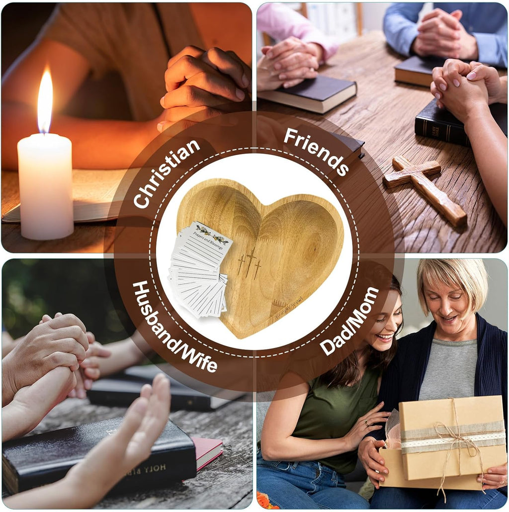Prayer Bowl with 24 Cards, Heart Shaped Prayer Bowl Wooden
