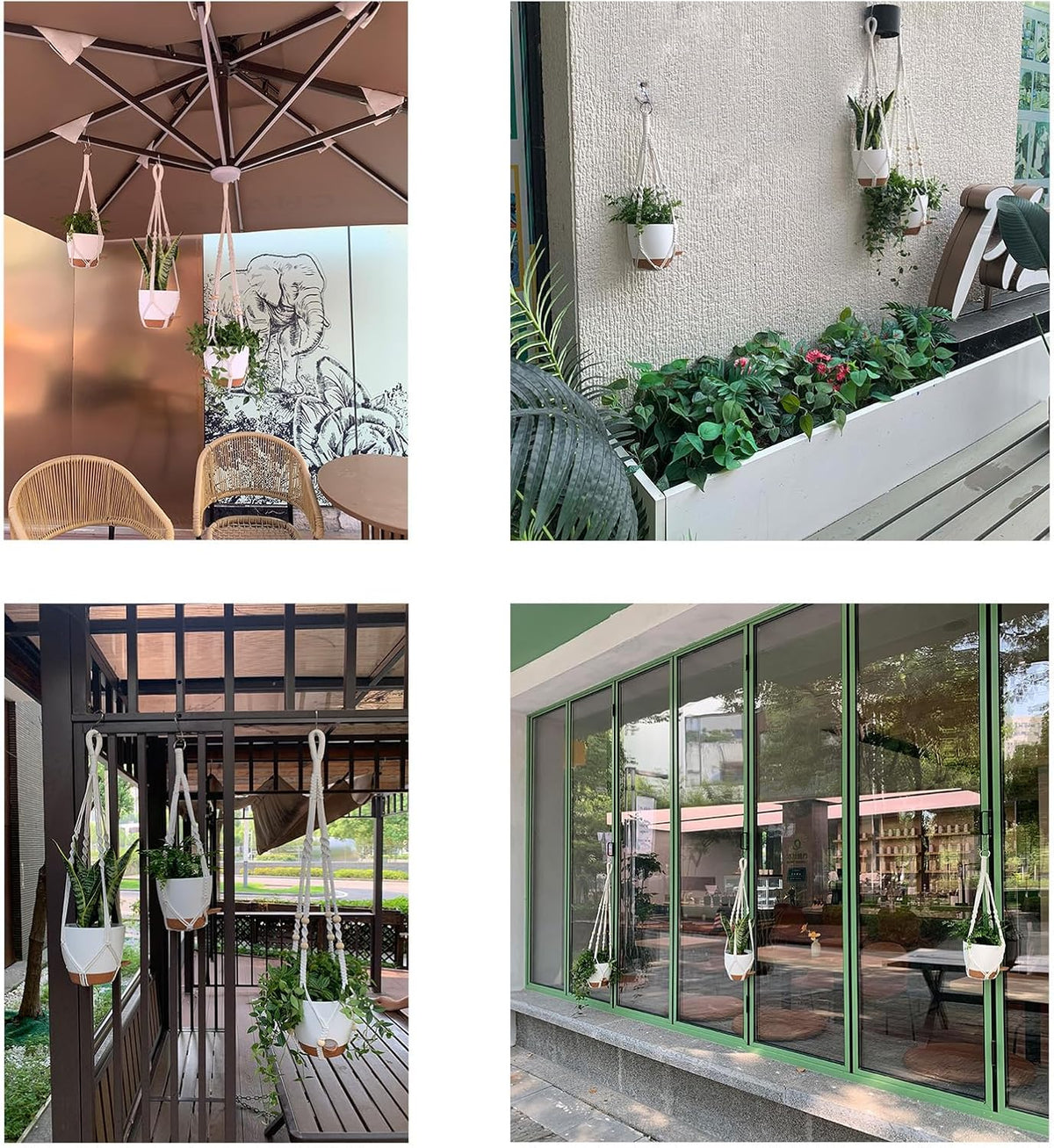 Hanging Planters with Macrame Plant Hangers for Indoor Outdoor Plants, 3 Set Hanging Baskets Flower Pots Holders 35''/27''/21'', Self-Watering Pots 7''/6''/5.5'', Boho Home Decor, White
