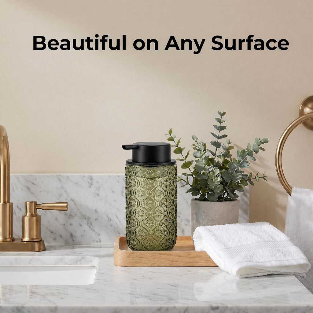 Green Glass Foaming Soap Dispenser, 14 OZ Vintage Foam Hand Soap Dispenser