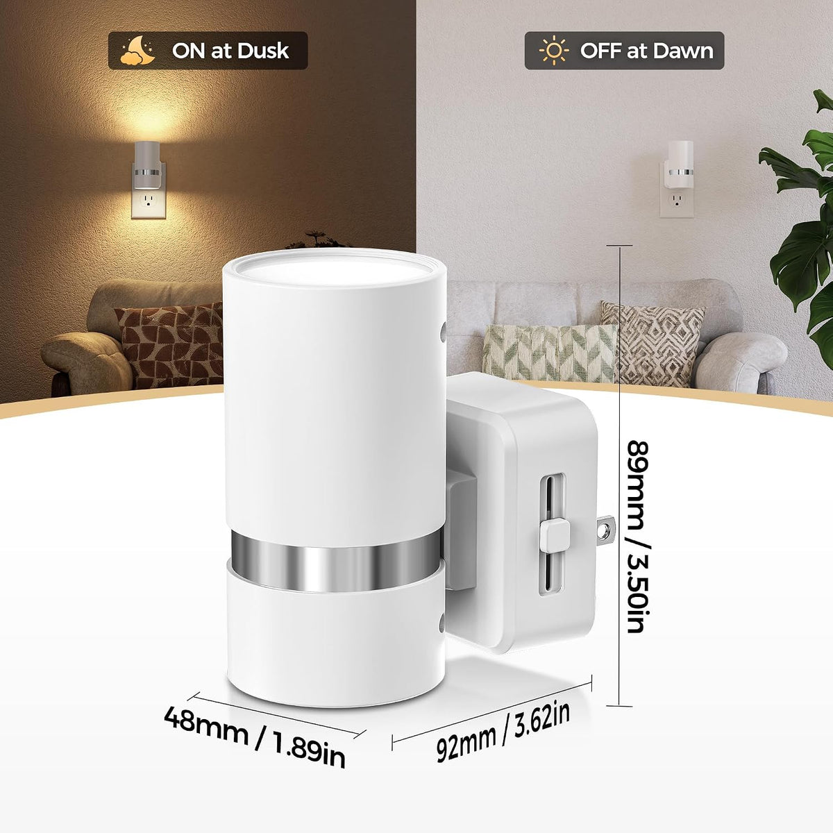 DORESshop LED Night Light 2 Pack, White Cylinder Dimmable Night Light