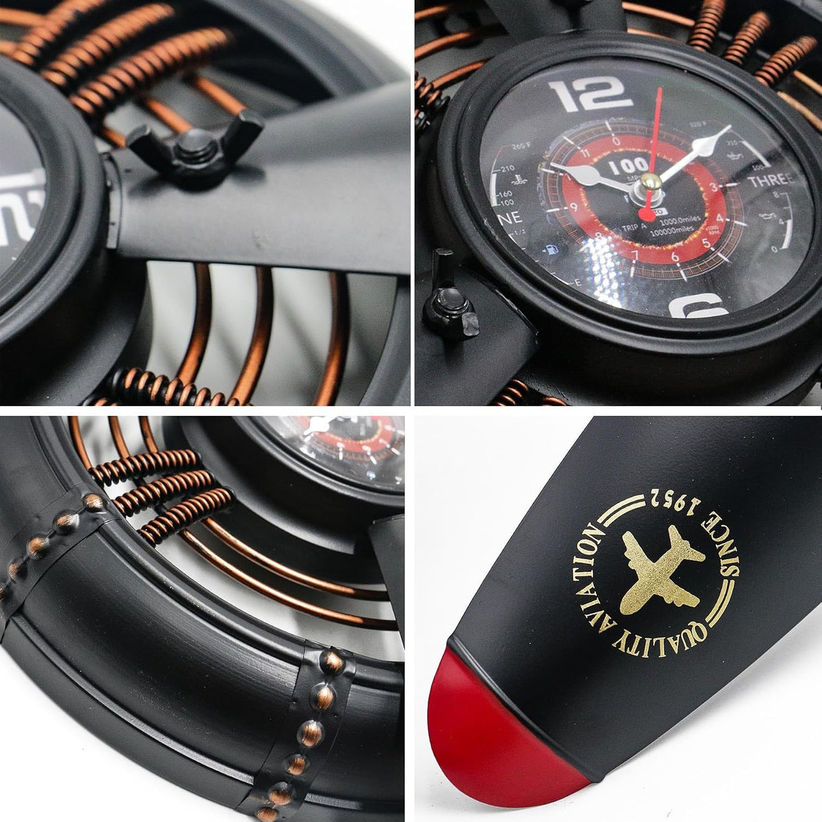 GLOWMIRTH Airplane Wall Art,Aviation Décor,Unique Wall Sculptures,Pilot Gifts,Steampunk Metal Art for Kitchen, Bedroom, Living Room,Cool Clocks Battery Operated,Black