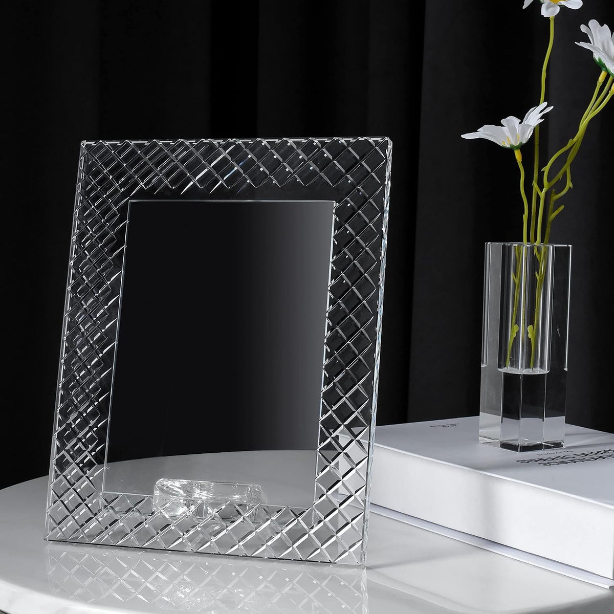 kitCom 5x7Inch Crystal Wedding Frame of Keepsake Photo Frames, Crystal Picture Frames with Embossed Design, Tabletop Display Decor Frame(Fit 5x7 Max Photos), Clear with Gift Box