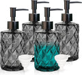 4pcs Black Glass Soap Dispenser Set, 11oz/330ml Diamond Hand Soap Dispenser