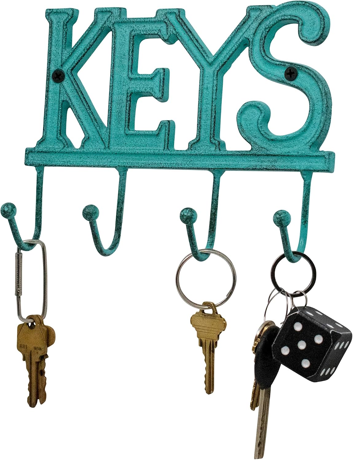 Stephanie Imports Rustic Cast Iron Keys Holder with 4 Key Hooks for Wall Mount (Weathered Teal)