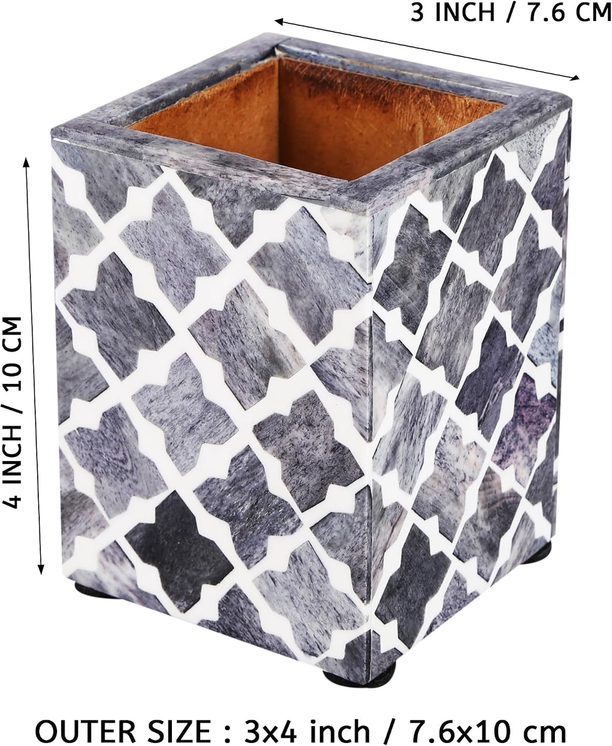 Handicrafts Home Bone Inlay Pen & Pencil Holder Slate Desk Organizer, 3x3x4