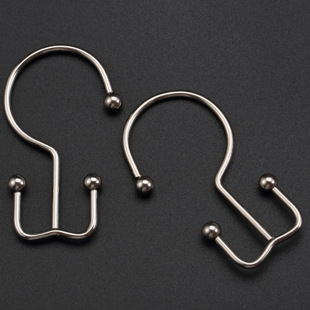 CHICTIE Nickel Shower Curtain Hooks, Double Shower Curtain Rings, Stainless Steel Shower Curtain Hooks Rings RustProof, Anti-Drop Shower Hooks Hangers for Shower Curtain Rods Bathroom (12 Pack)