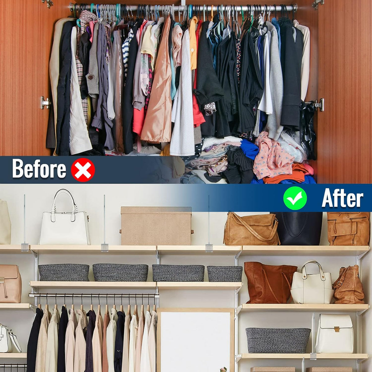 BAUMFEUER 10 Pack Clear Acrylic Shelf Dividers for Closet Shelf Organizer of Bedroom Kitchen Office Bathroom Organizer for Clothes Books Hats and Handbags