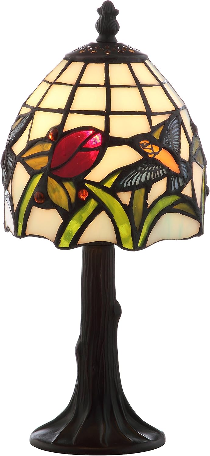 JONATHAN Y Hummingbird Tiffany-Style Table Lamp 12" Stained Glass, Bronze
