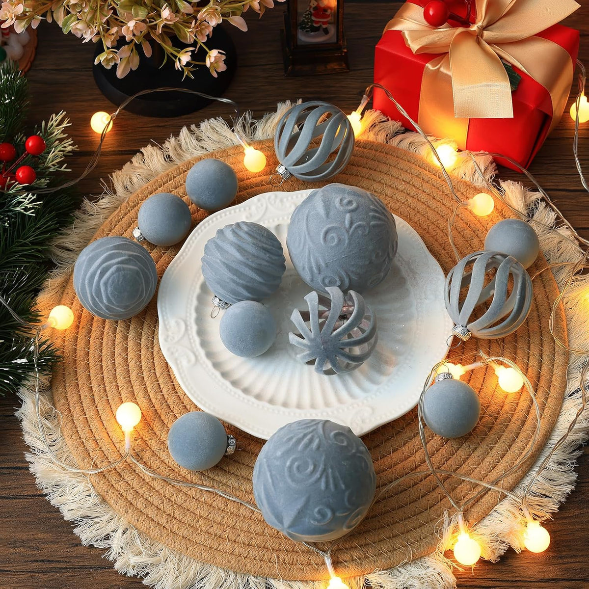 36Pcs Velvet Shatterproof Christmas ball Ornaments Set (Blue)