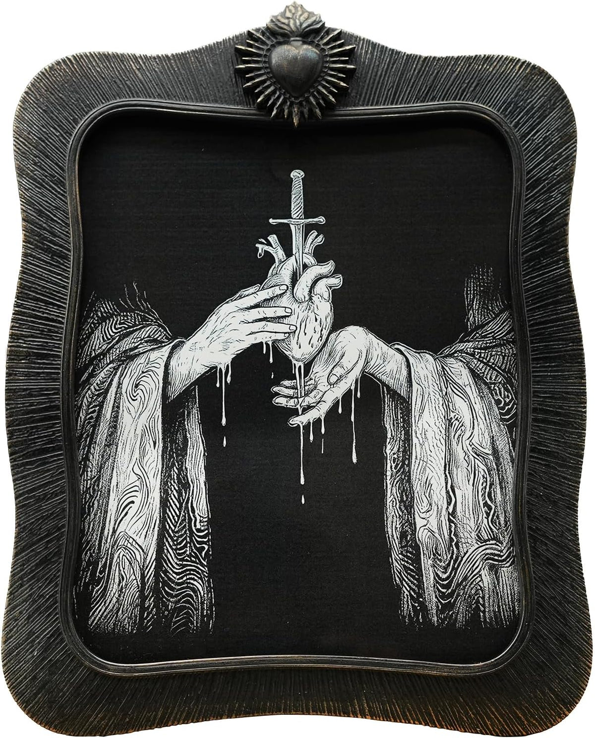 8x10 Vintage Picture Frame, Antique Black Ornate Gothic Photo Frame for Wall Hanging or Tabletop Display, Decorative Heart Relief Design, Retro Home Decor, Photo Gallery Art