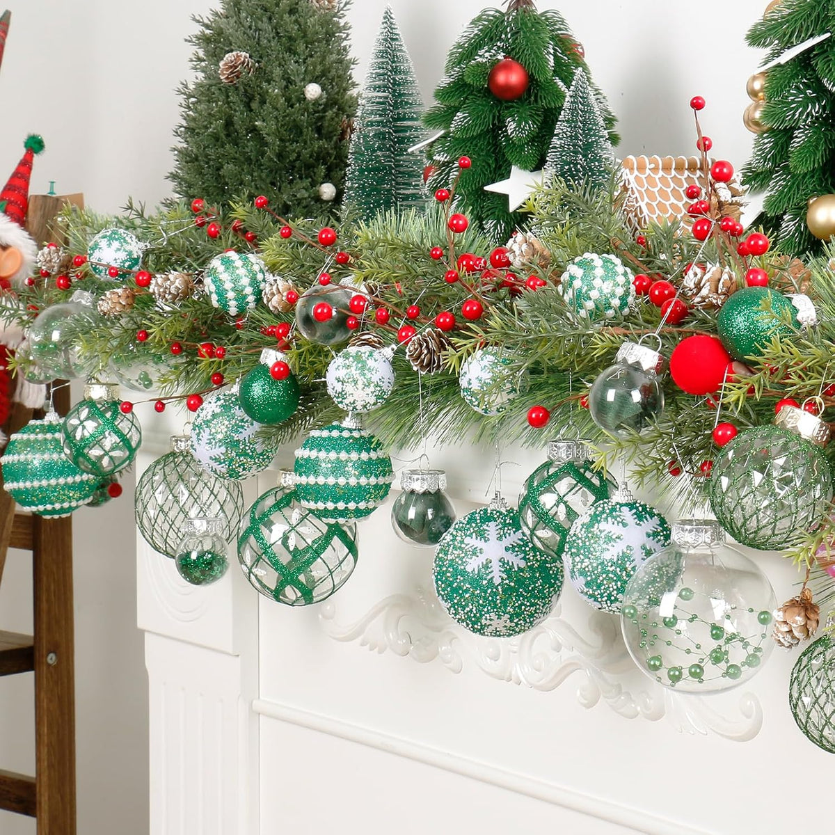 33PCS Green Christmas Ball Ornaments Set for Xmas Tree Decorations