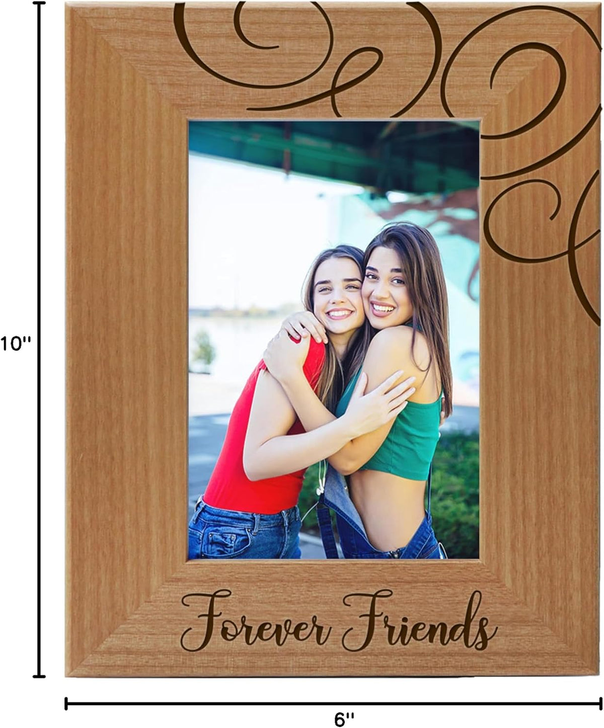 Best Friends Picture Frame Gift - Forever Friends - Birthday Gifts for Women, Besties - Unique Present for Long Distance Friendship - Engraved Wood Photo for Soul Sisters, 4x6 Vertical